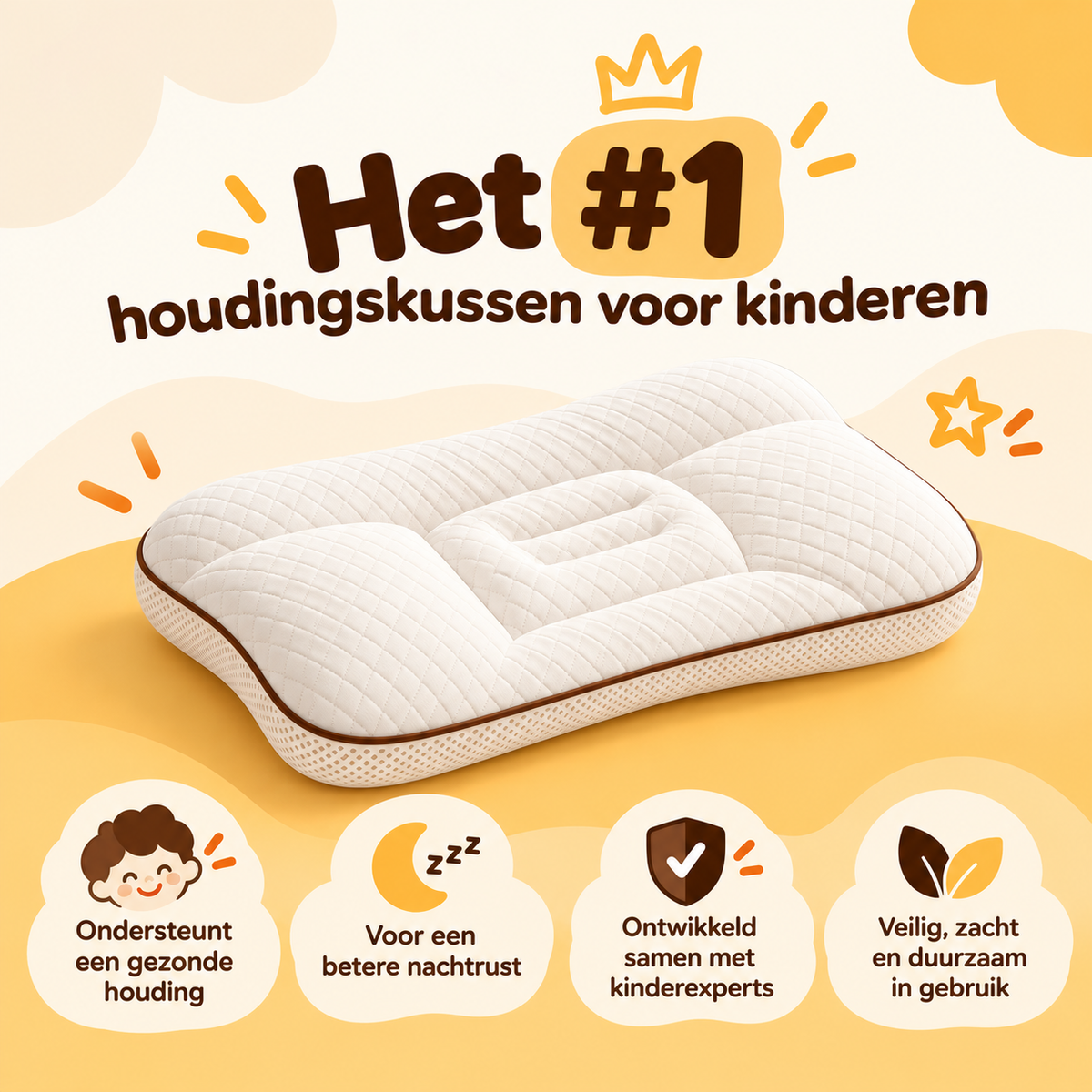 Kleo Sleep kinderkussen met gewatteerde hoes, met de voordelen voor houding en nachtrust
