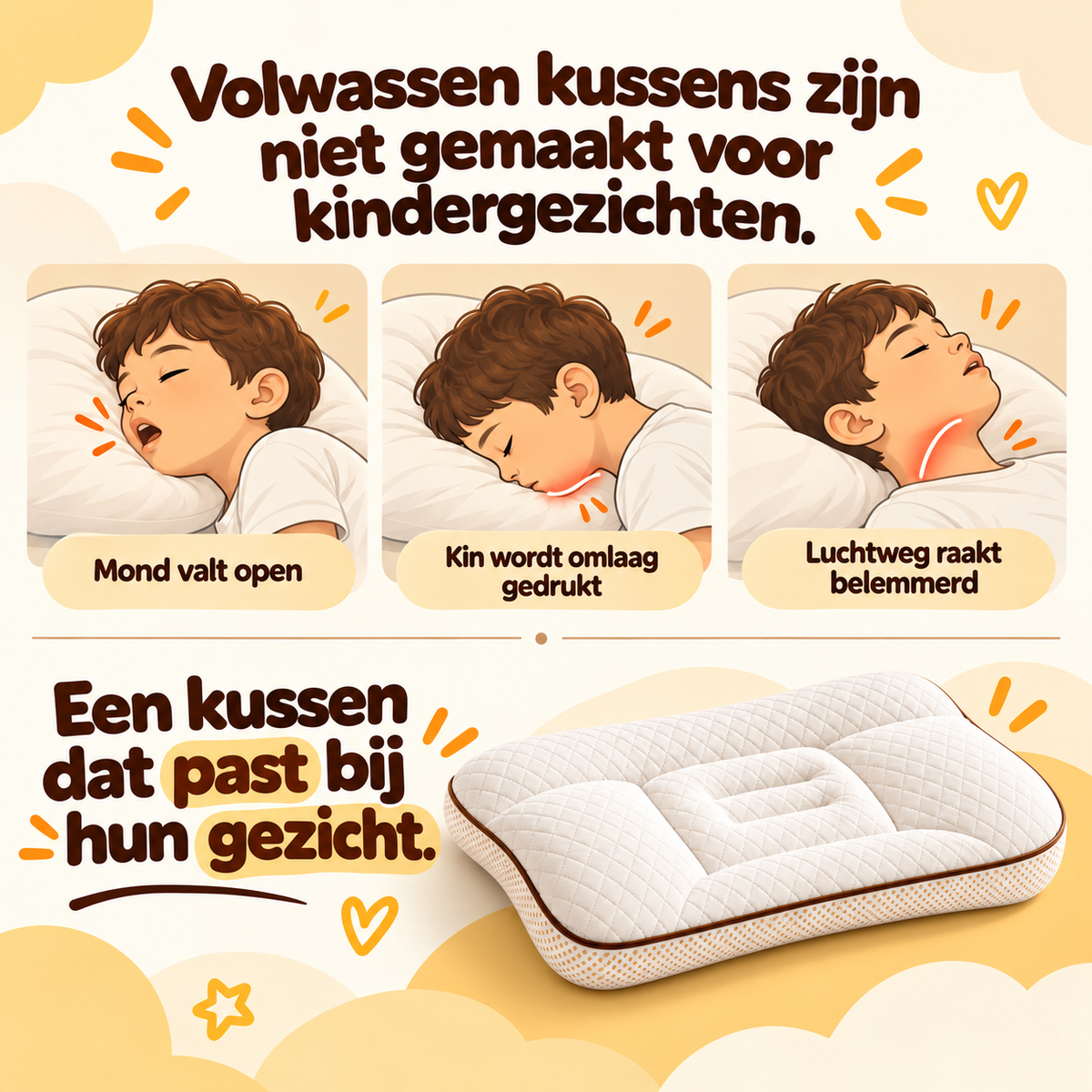 Volwassen kussens passen niet bij kindergezichten: Kleo is een kussen dat past bij hun gezicht