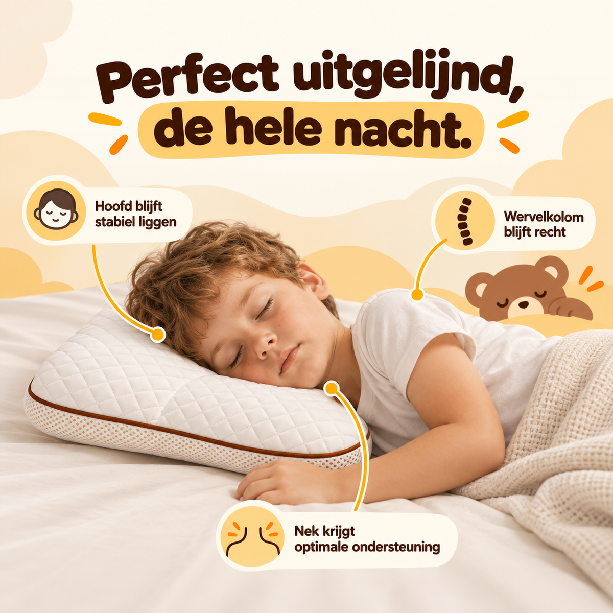 Kind slaapt op Kleo met hoofd, nek en wervelkolom netjes uitgelijnd